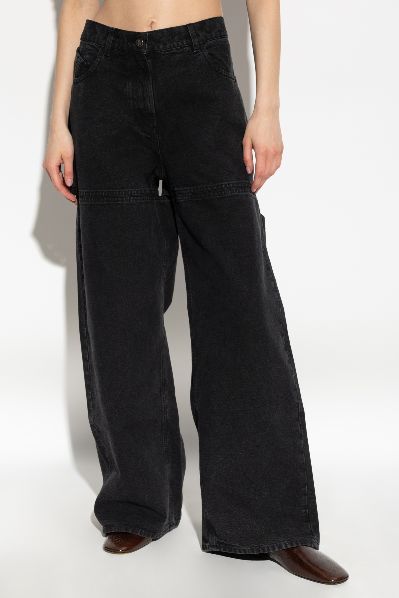 VIP【関税送料無料】希少 THE ATTICO BLACK COTTON DENIM JEANS THE ATTICO Low Rise Wide Jeans The Attico